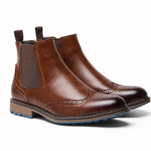 Men's Brogue Faux Leather Chelsea Boots