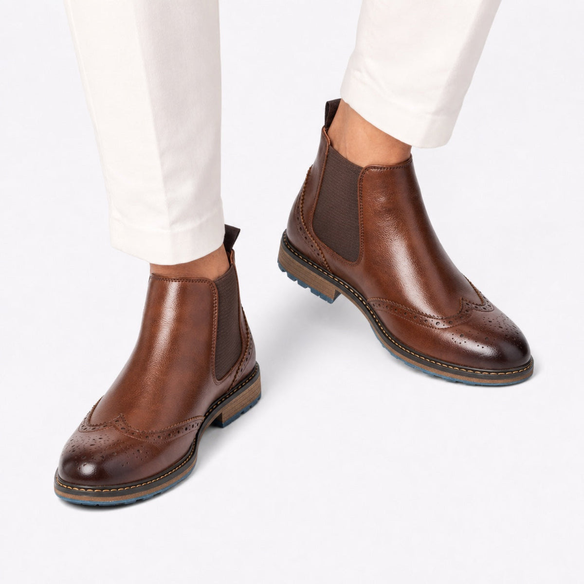 Men's Brogue Faux Leather Chelsea Boots
