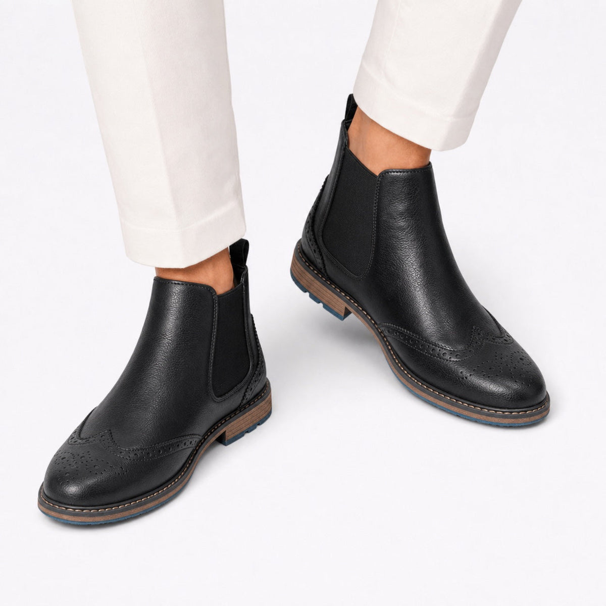 Men's Brogue Faux Leather Chelsea Boots