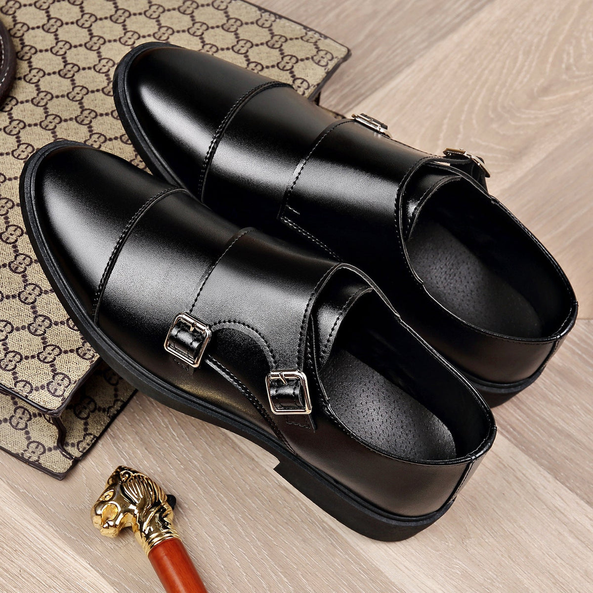 Men's Buckle Faux Leather Monk Strap Shoes