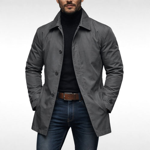 Men's Collared Button-Up Weather Overcoat