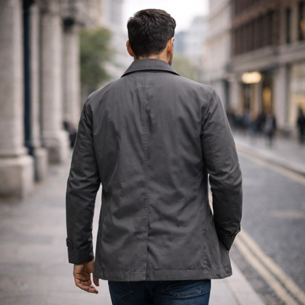 Men's Collared Button-Up Weather Overcoat