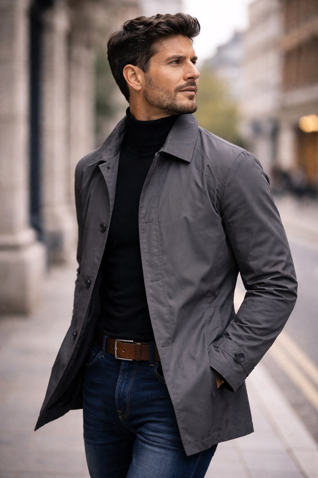 Men's Collared Button-Up Weather Overcoat