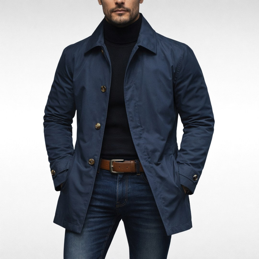Men's Collared Button-Up Weather Overcoat