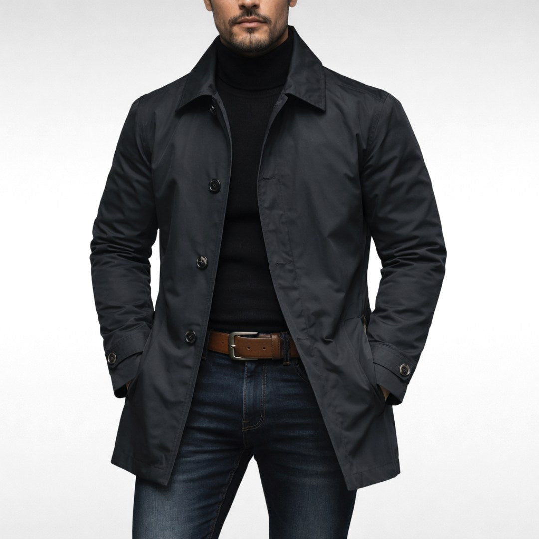 Men's Collared Button-Up Weather Overcoat