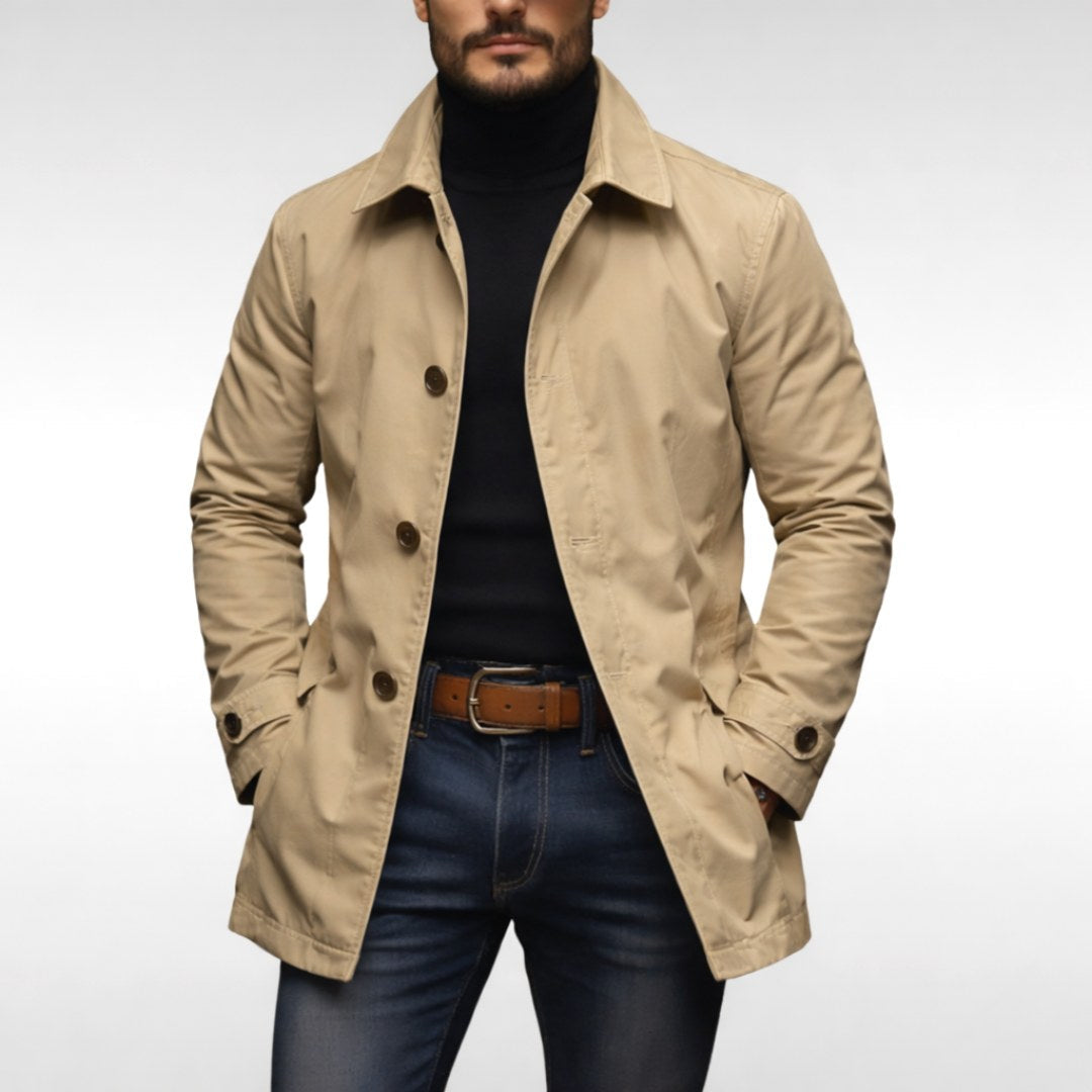 Men's Collared Button-Up Weather Overcoat
