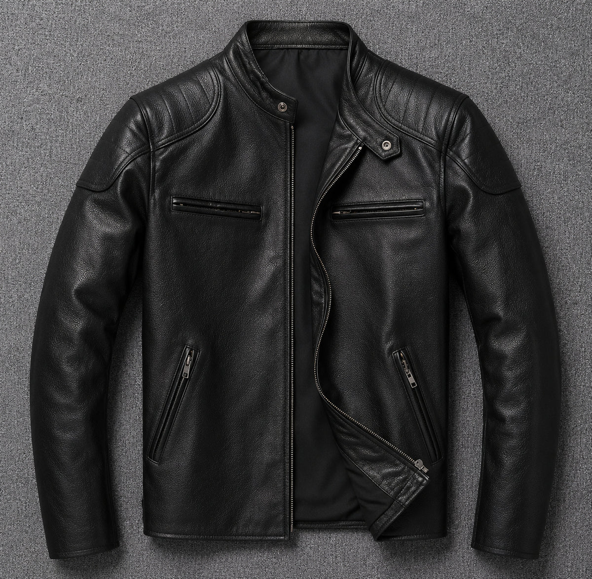 Men's Collared Leather Jacket
