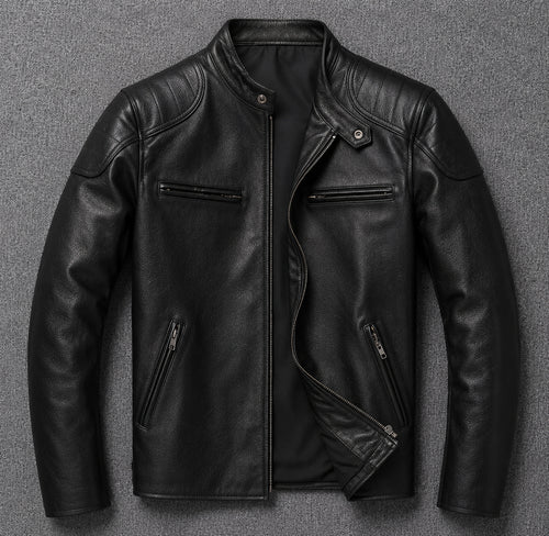 Men's Collared Leather Jacket
