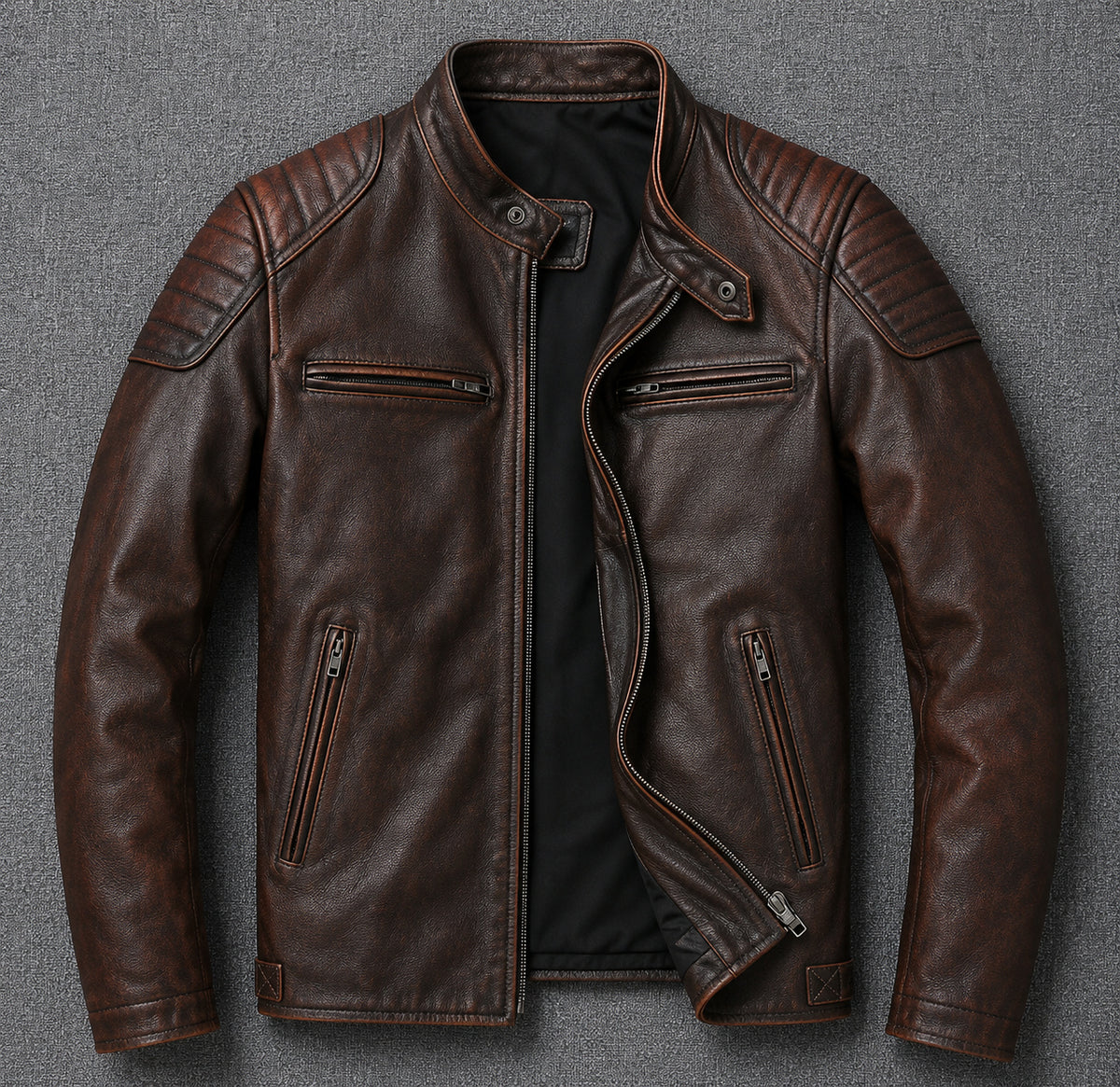 Men's Collared Leather Jacket