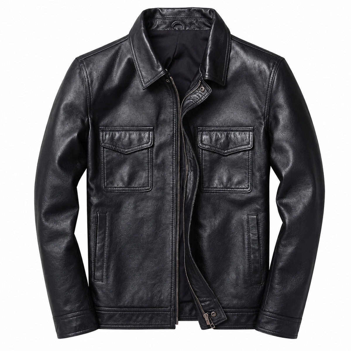 Men's Collared Leather Jacket