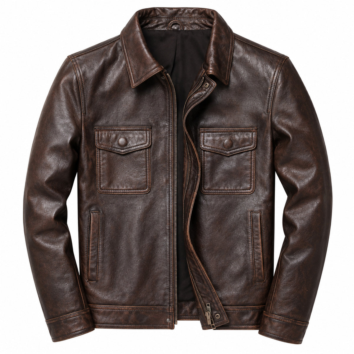 Men's Collared Leather Jacket