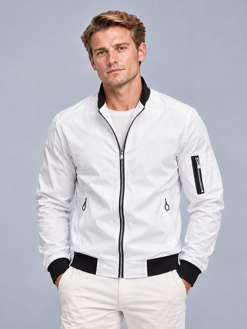 Men's Collared Zip-Up Bomber Jacket