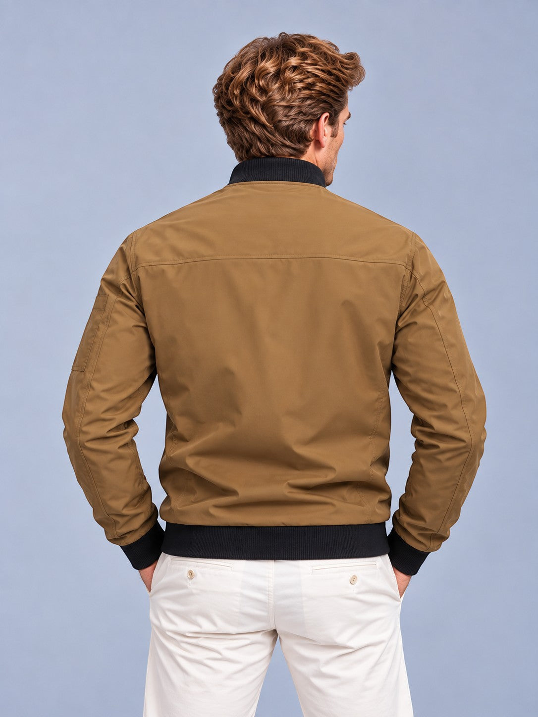 Men's Collared Zip-Up Bomber Jacket