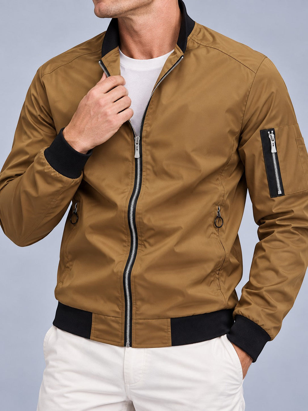 Men's Collared Zip-Up Bomber Jacket