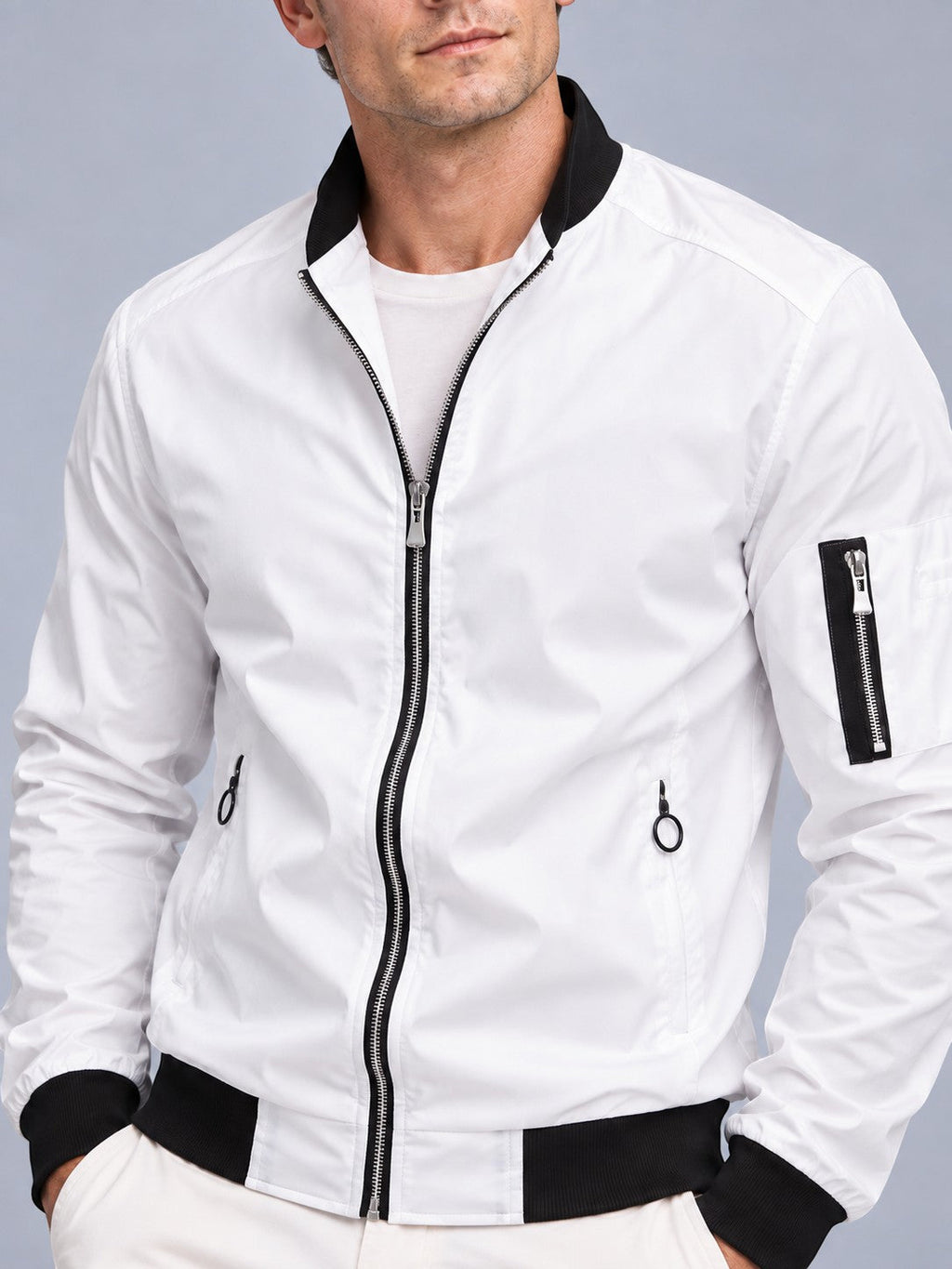 Men's Collared Zip-Up Bomber Jacket