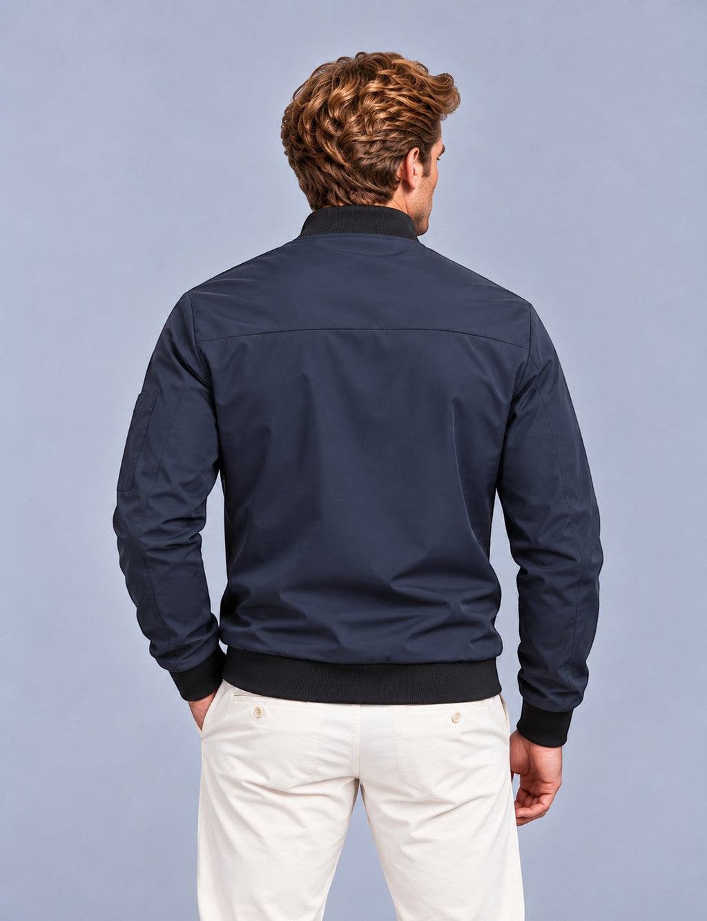 Men's Collared Zip-Up Bomber Jacket