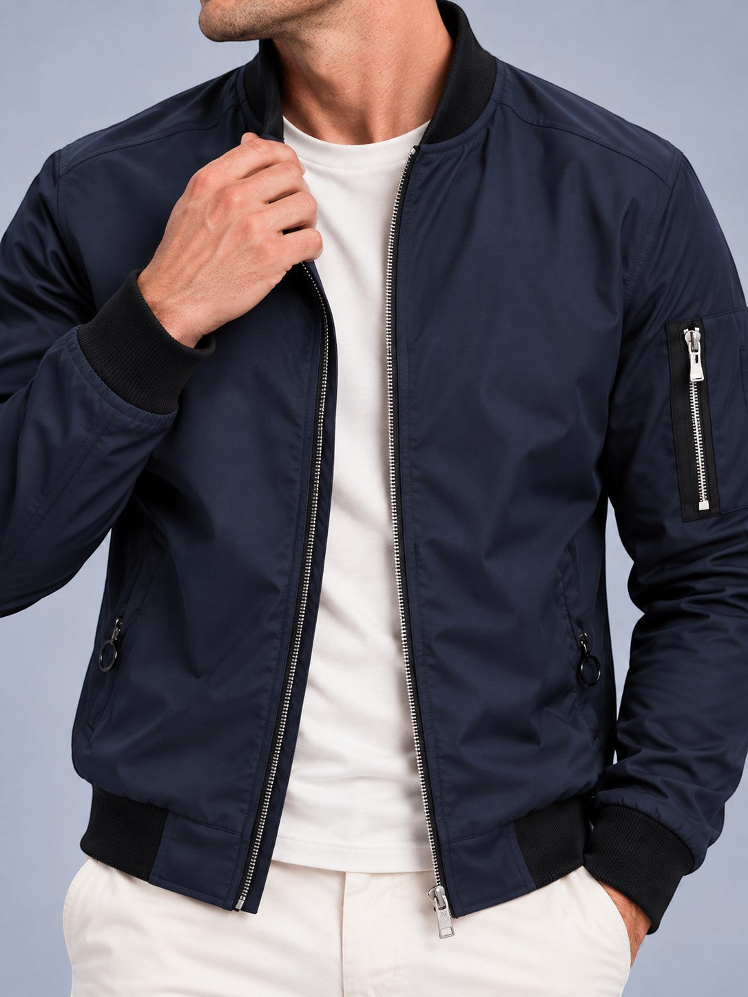 Men's Collared Zip-Up Bomber Jacket