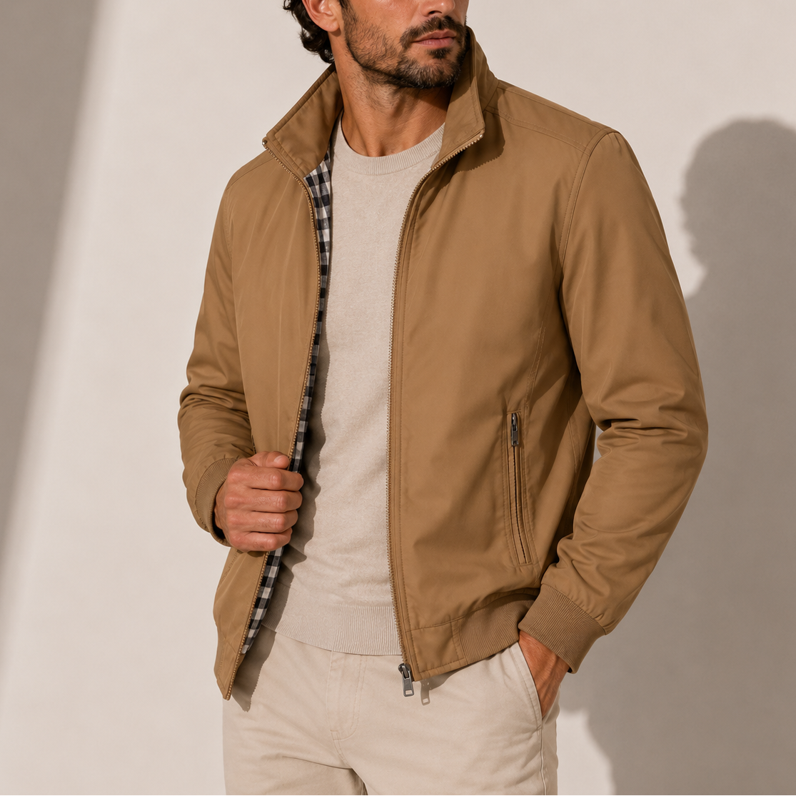 Men's High Collar Zip-Up Bomber Jacket