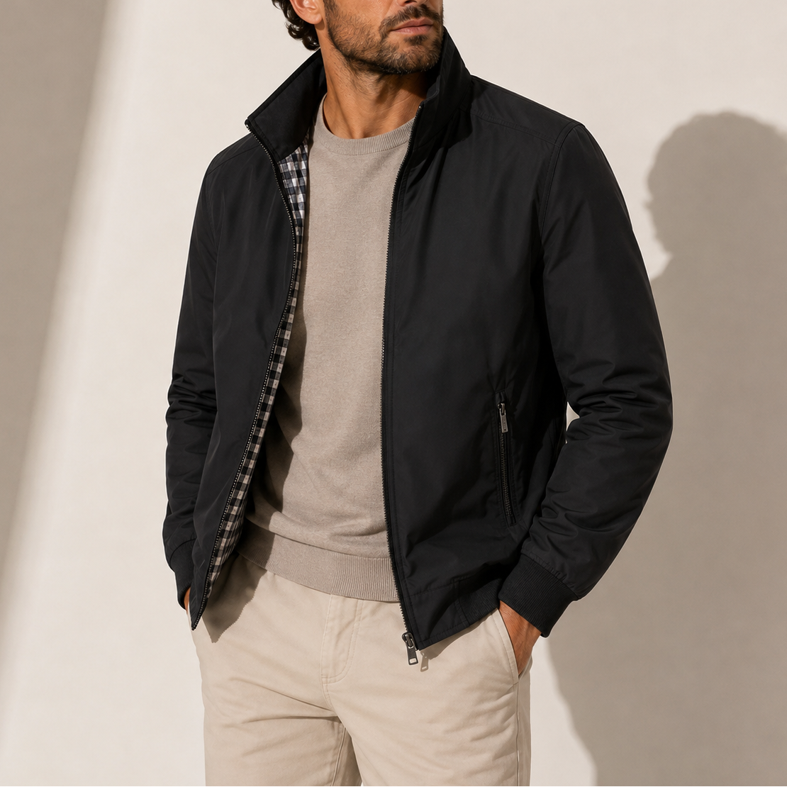 Men's High Collar Zip-Up Bomber Jacket