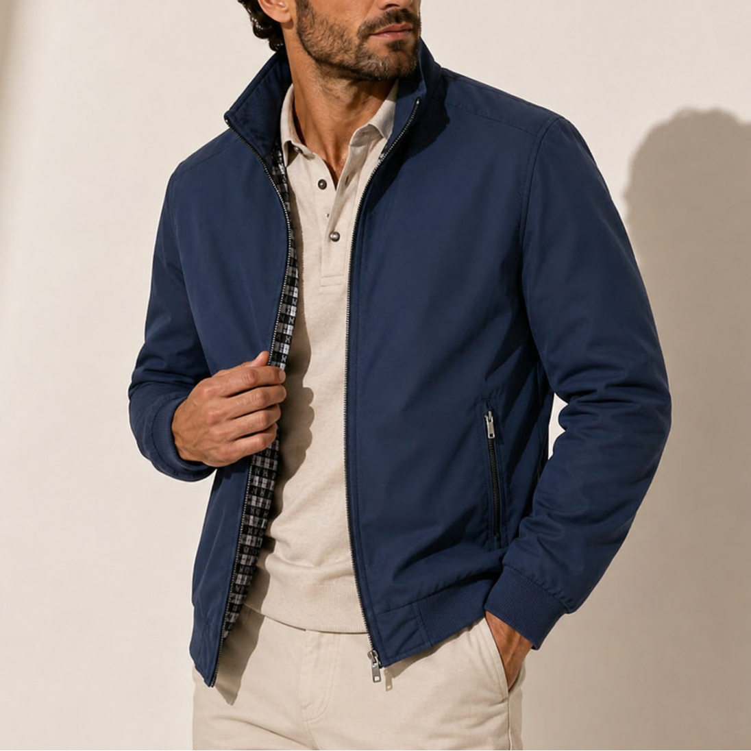 Men's High Collar Zip-Up Bomber Jacket