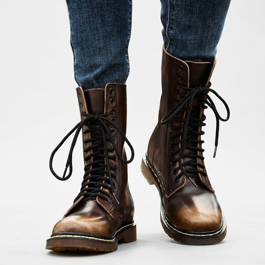 Men's Lace-Up Leather Combat Boots