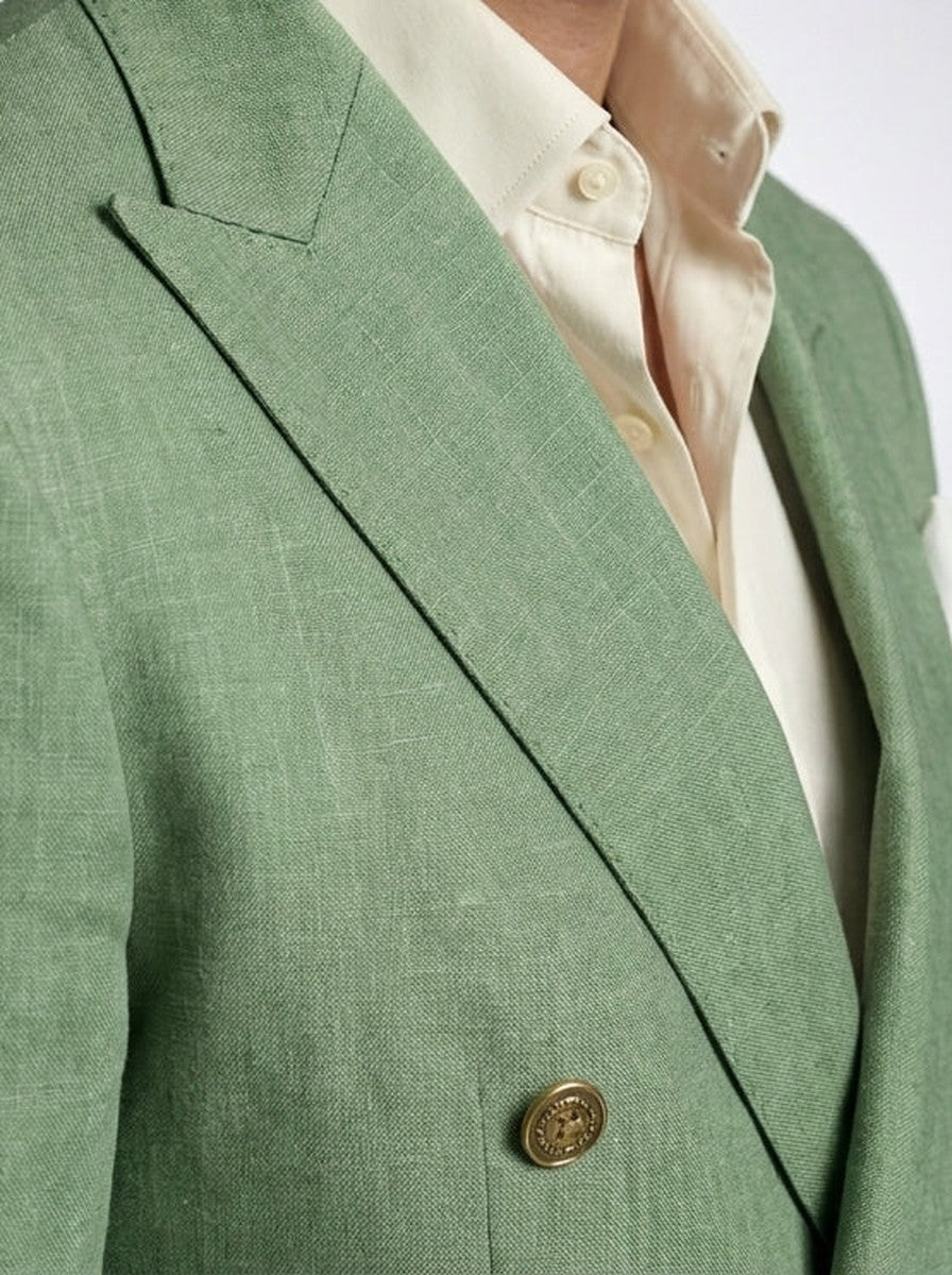 Men's Linen Peak Lapel Double Breasted Blazer