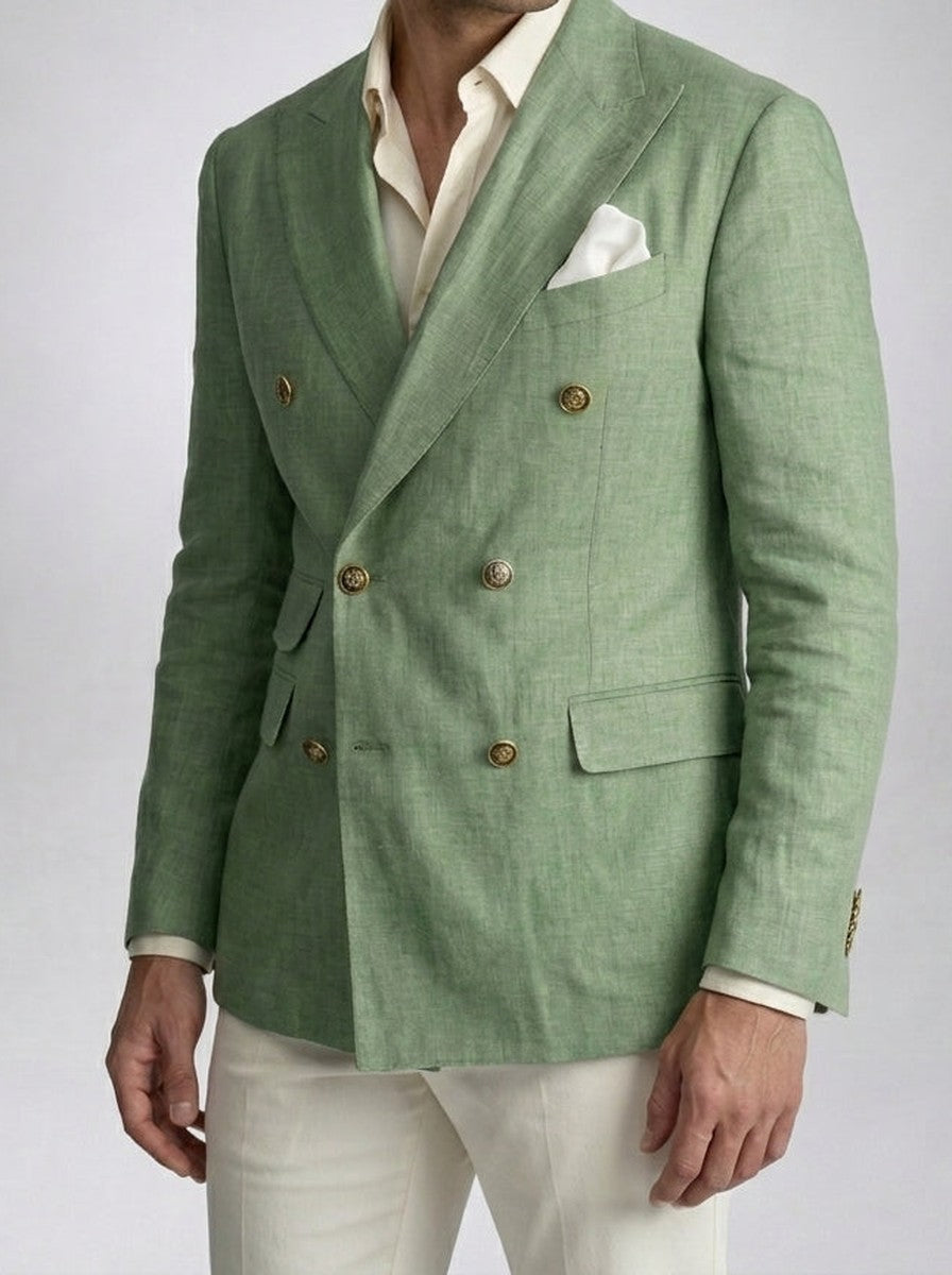 Men's Linen Peak Lapel Double Breasted Blazer