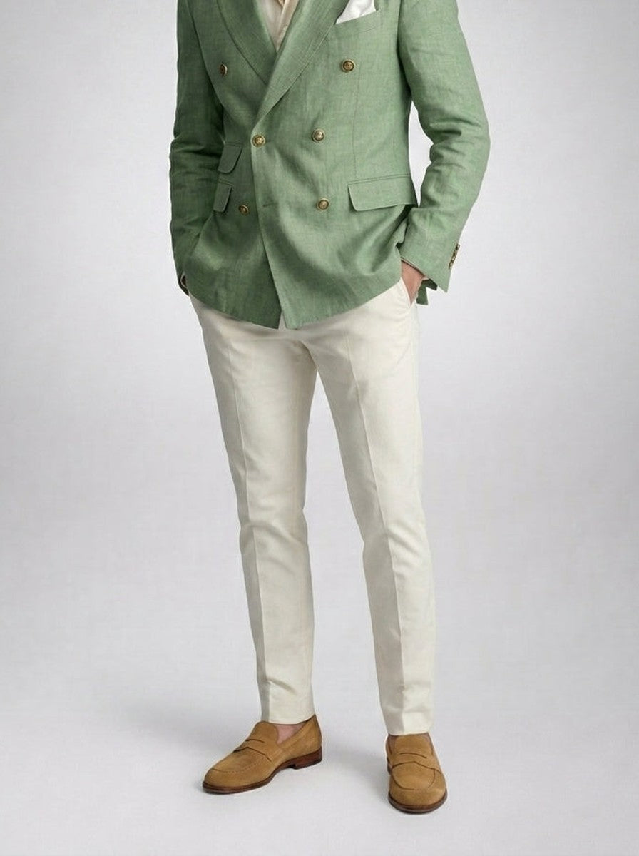 Men's Linen Peak Lapel Double Breasted Blazer