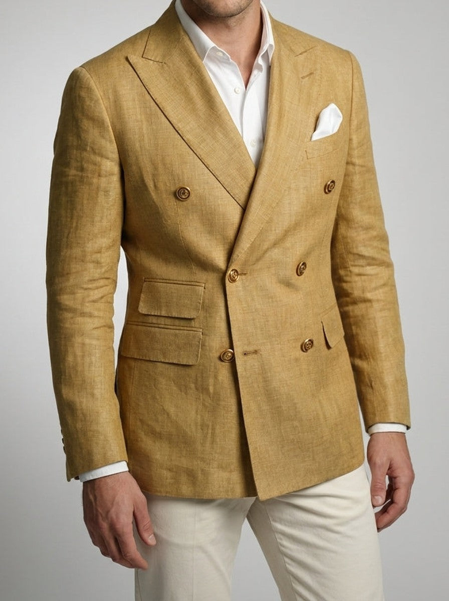 Men's Linen Peak Lapel Double Breasted Blazer