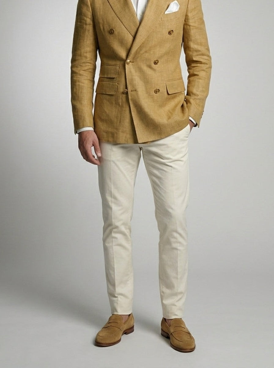 Men's Linen Peak Lapel Double Breasted Blazer