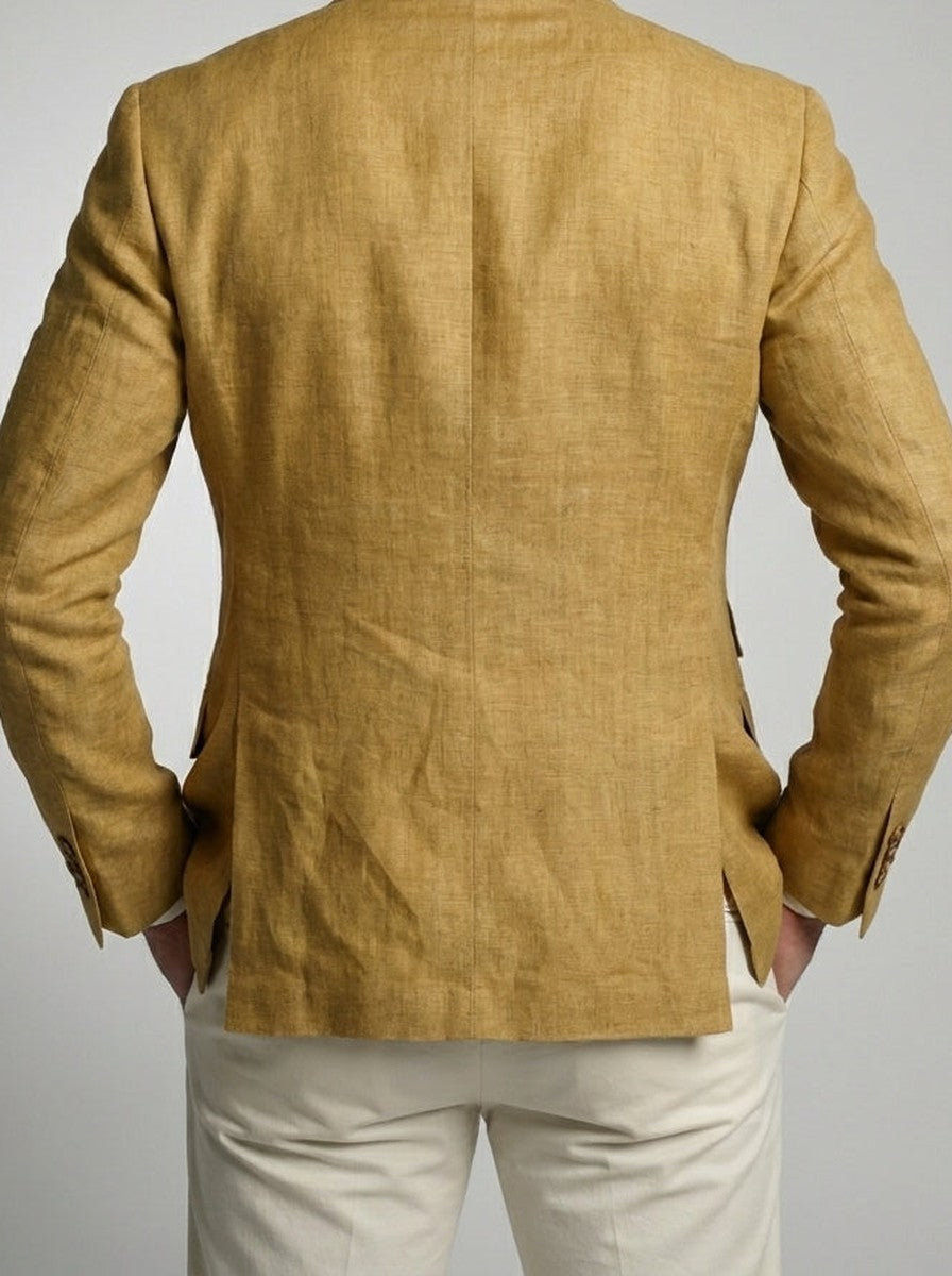 Men's Linen Peak Lapel Double Breasted Blazer