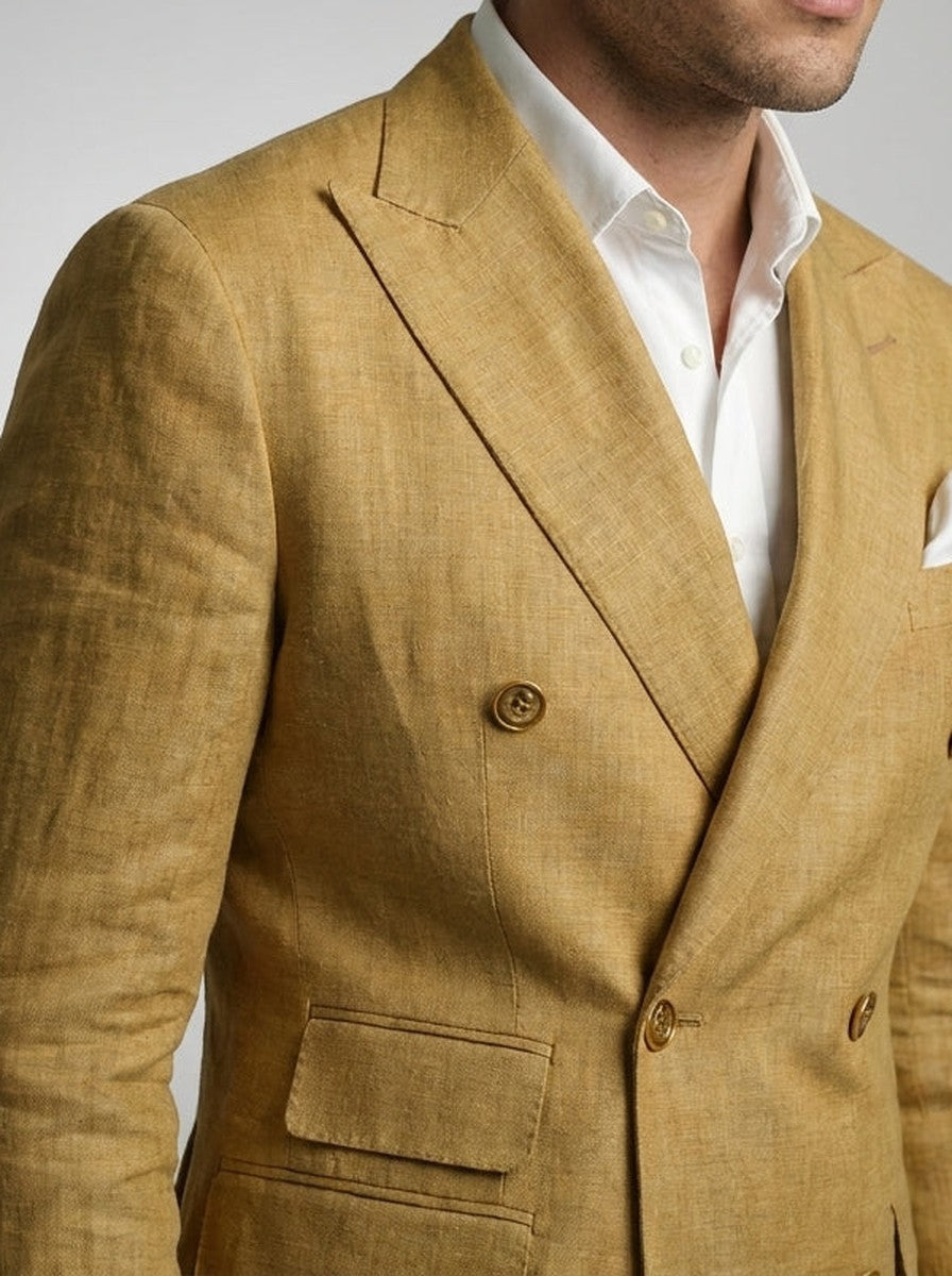 Men's Linen Peak Lapel Double Breasted Blazer