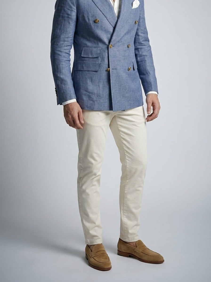 Men's Linen Peak Lapel Double Breasted Blazer