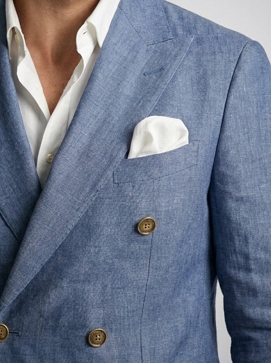 Men's Linen Peak Lapel Double Breasted Blazer