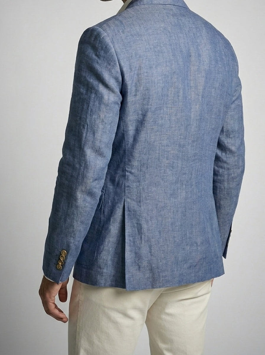 Men's Linen Peak Lapel Double Breasted Blazer