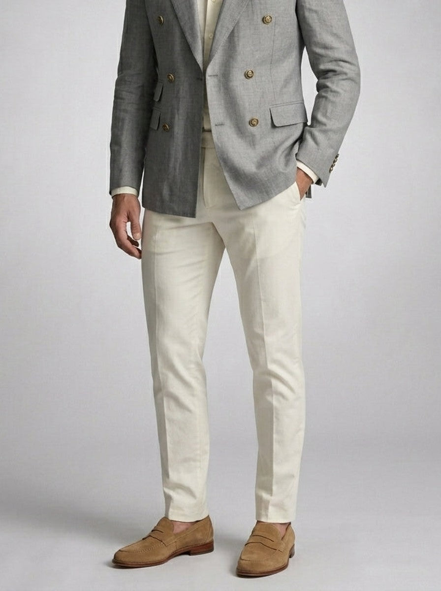 Men's Linen Peak Lapel Double Breasted Blazer