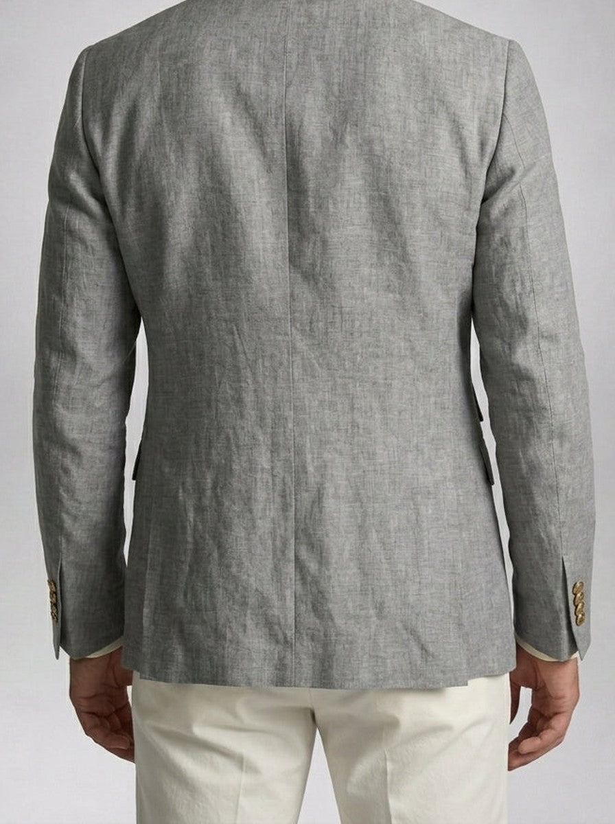 Men's Linen Peak Lapel Double Breasted Blazer