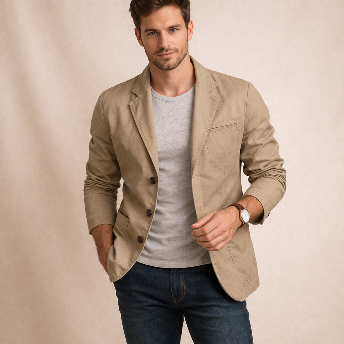 Men's Slim Single Breasted Cotton Blazer