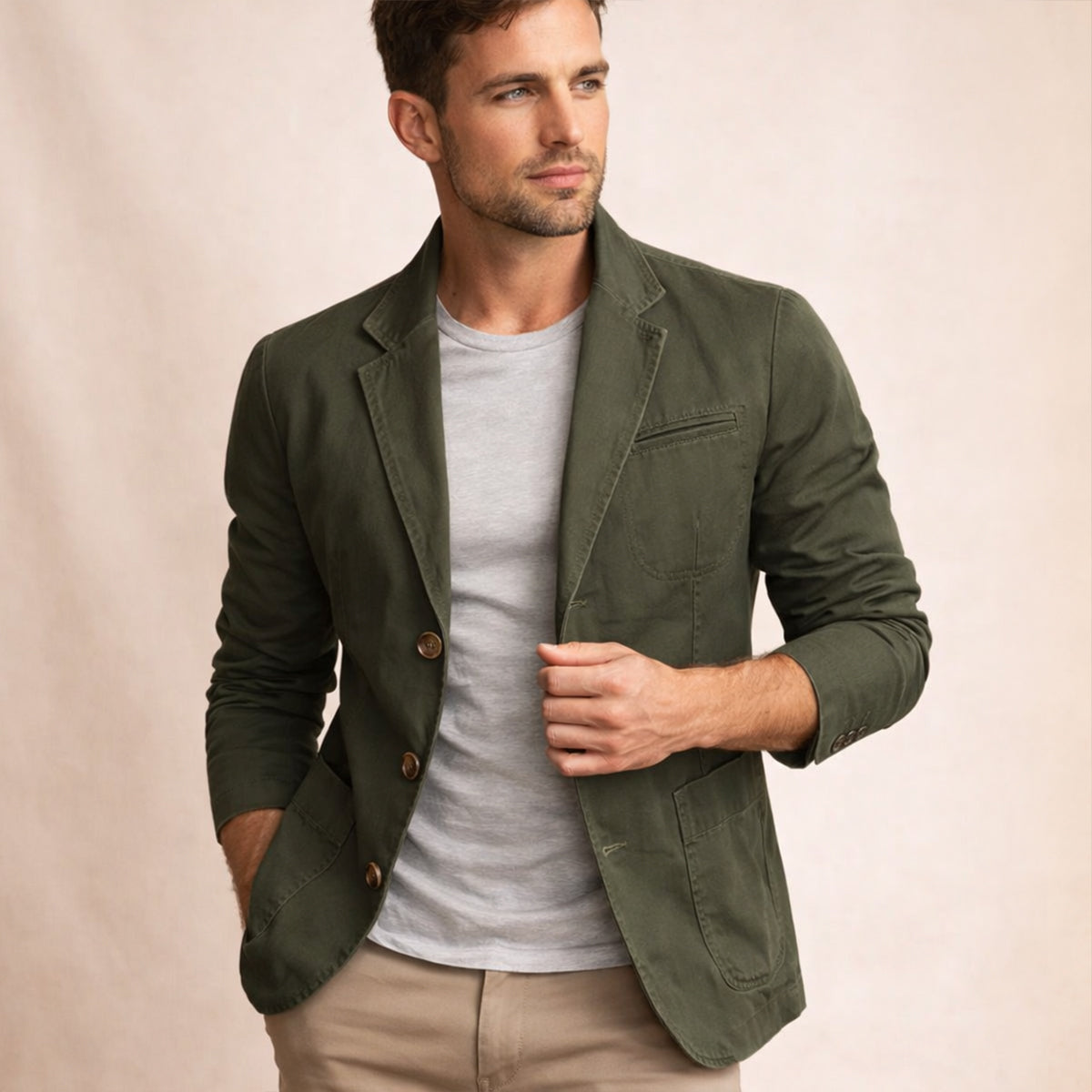 Men's Slim Single Breasted Cotton Blazer