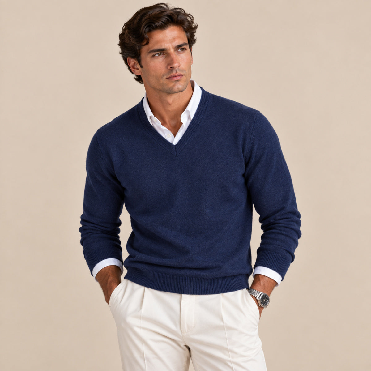 Men's V Neck Cashmere Jumper