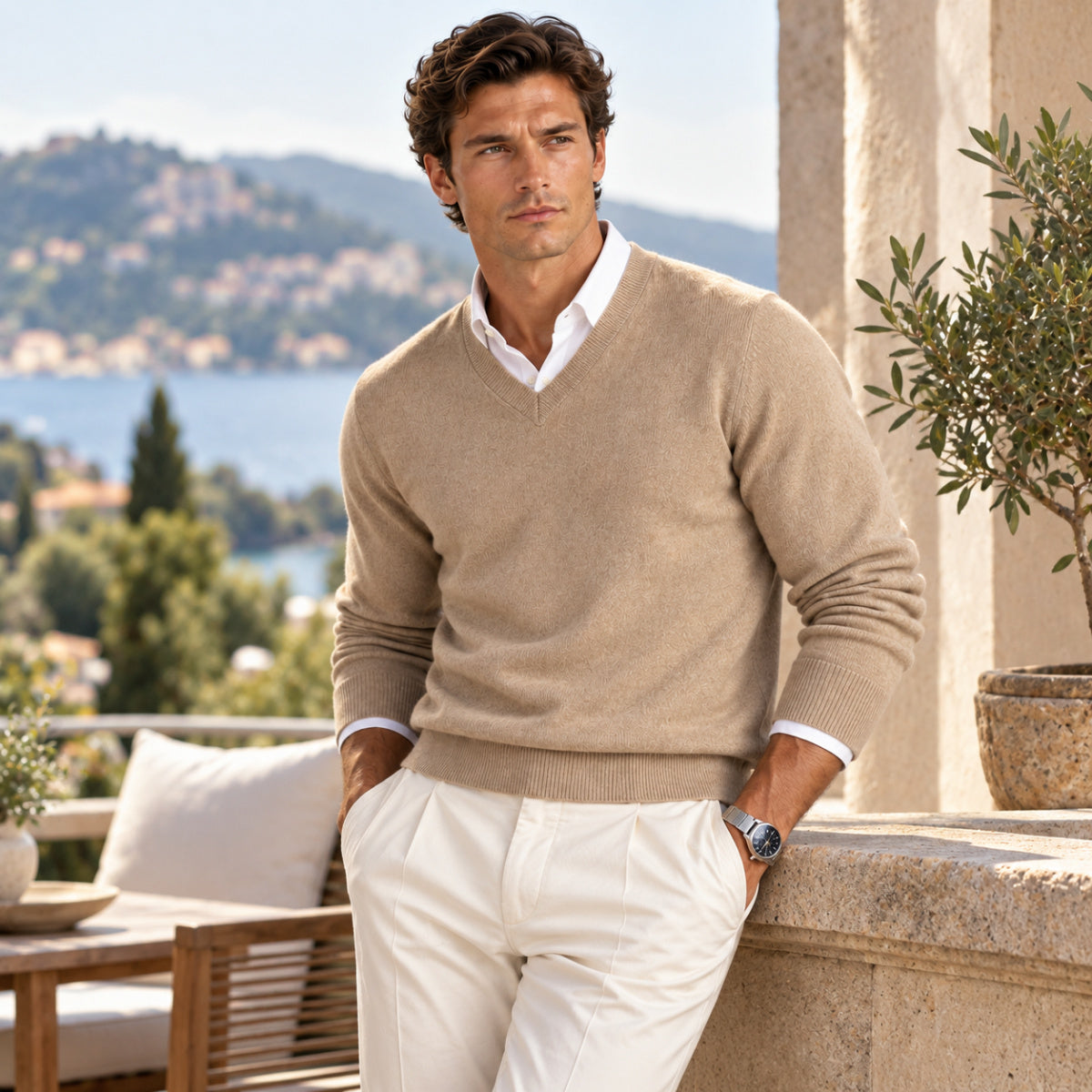 Men's V Neck Cashmere Jumper