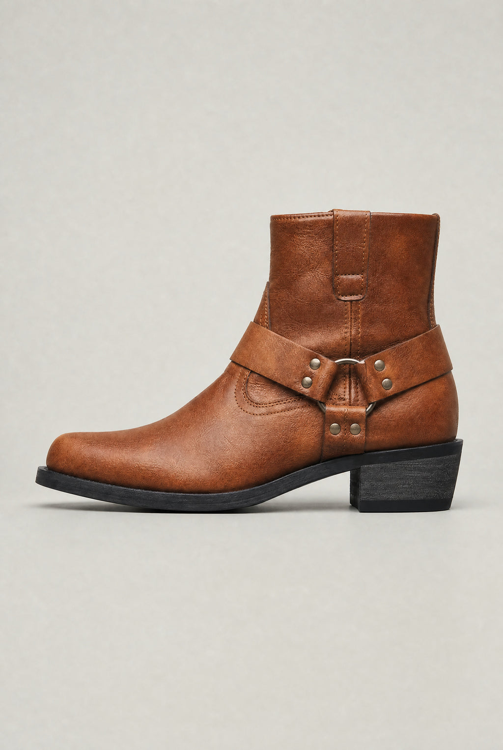 Men's Zip-Up Faux Leather Harness Ankle Boots