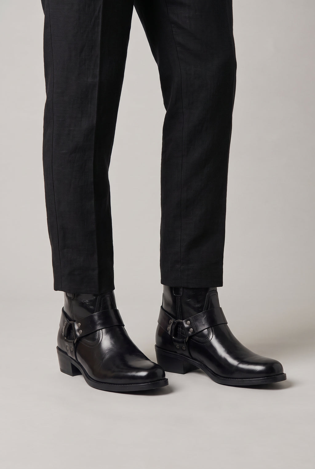 Men's Zip-Up Faux Leather Harness Ankle Boots