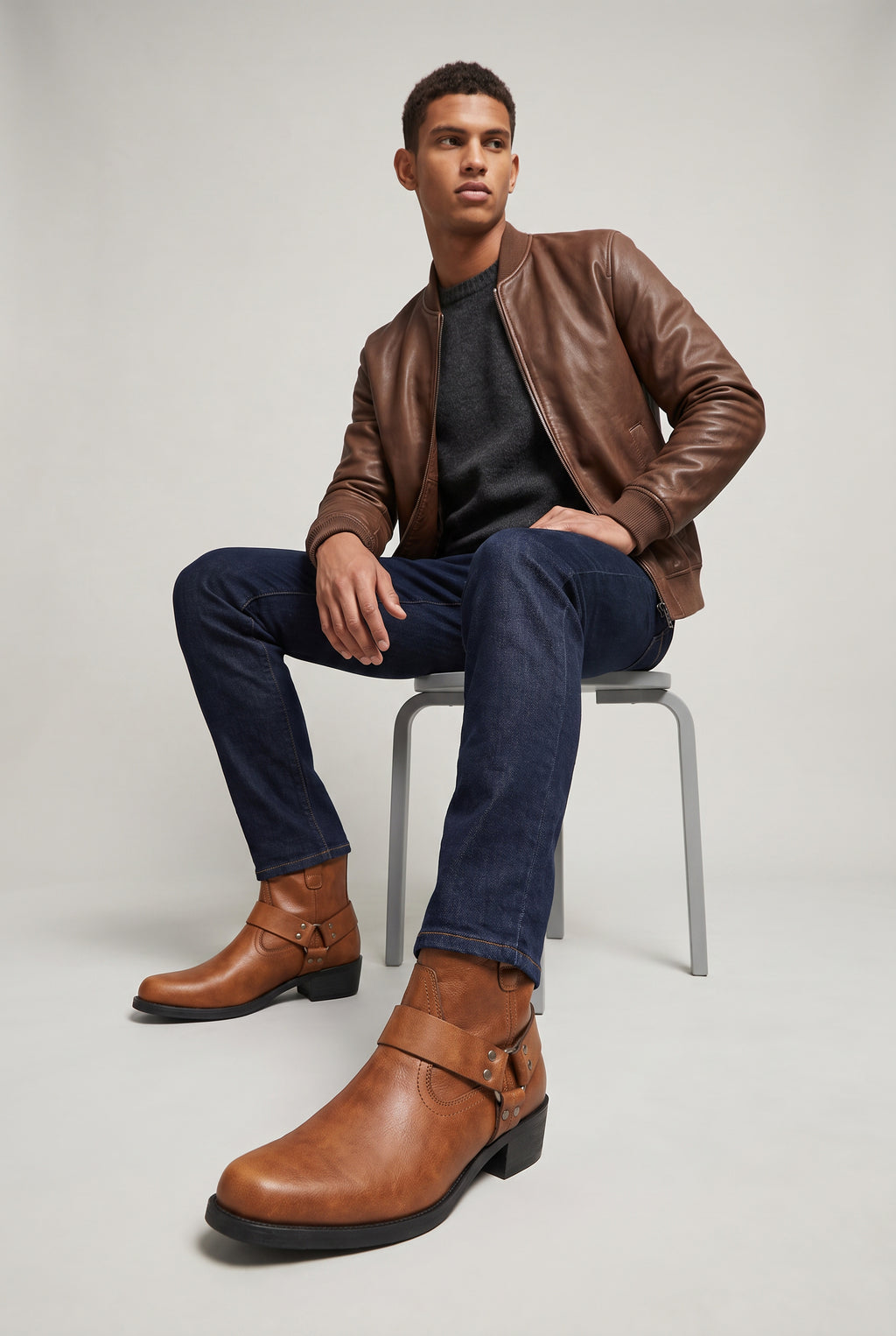 Men's Zip-Up Faux Leather Harness Ankle Boots