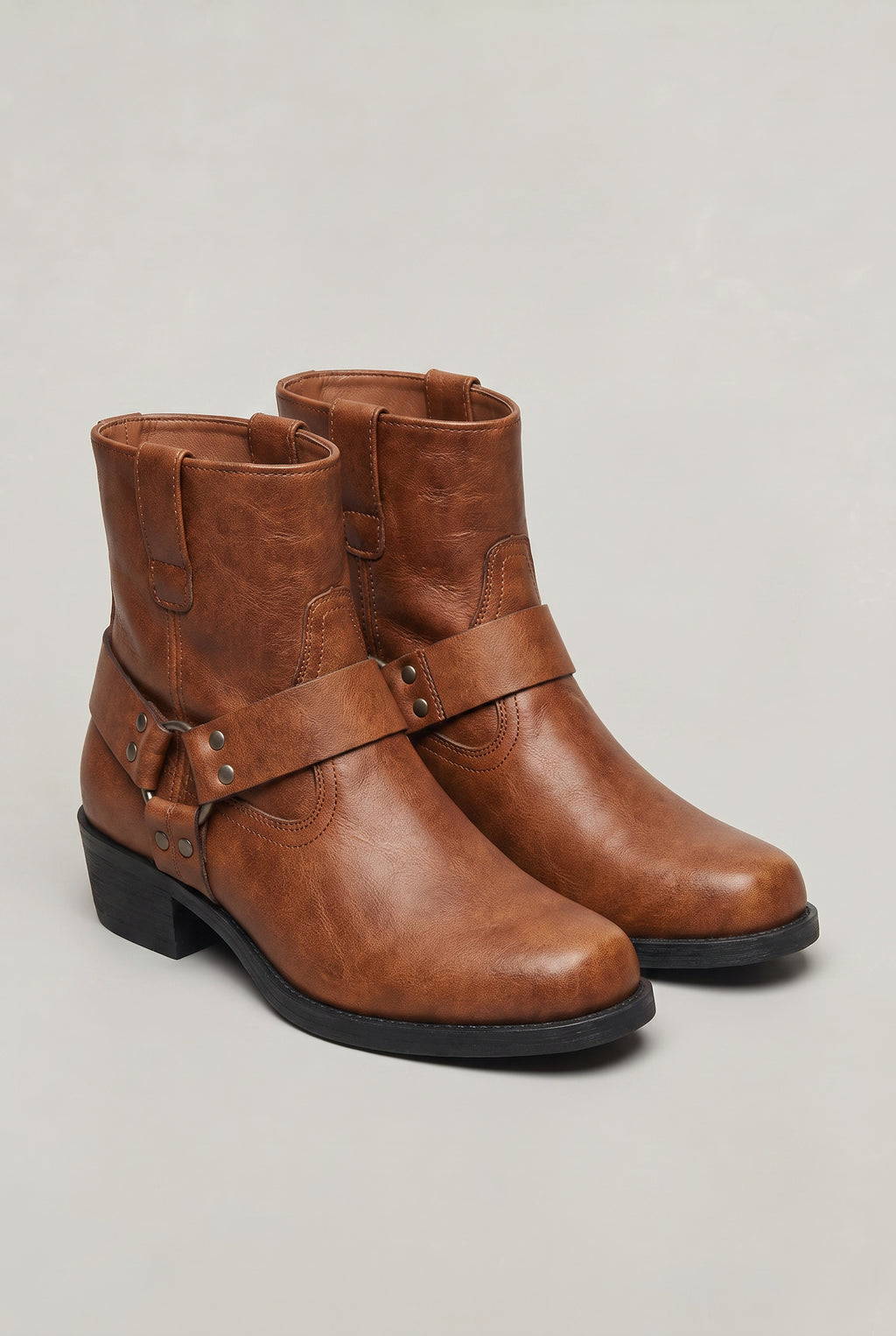 Men's Zip-Up Faux Leather Harness Ankle Boots
