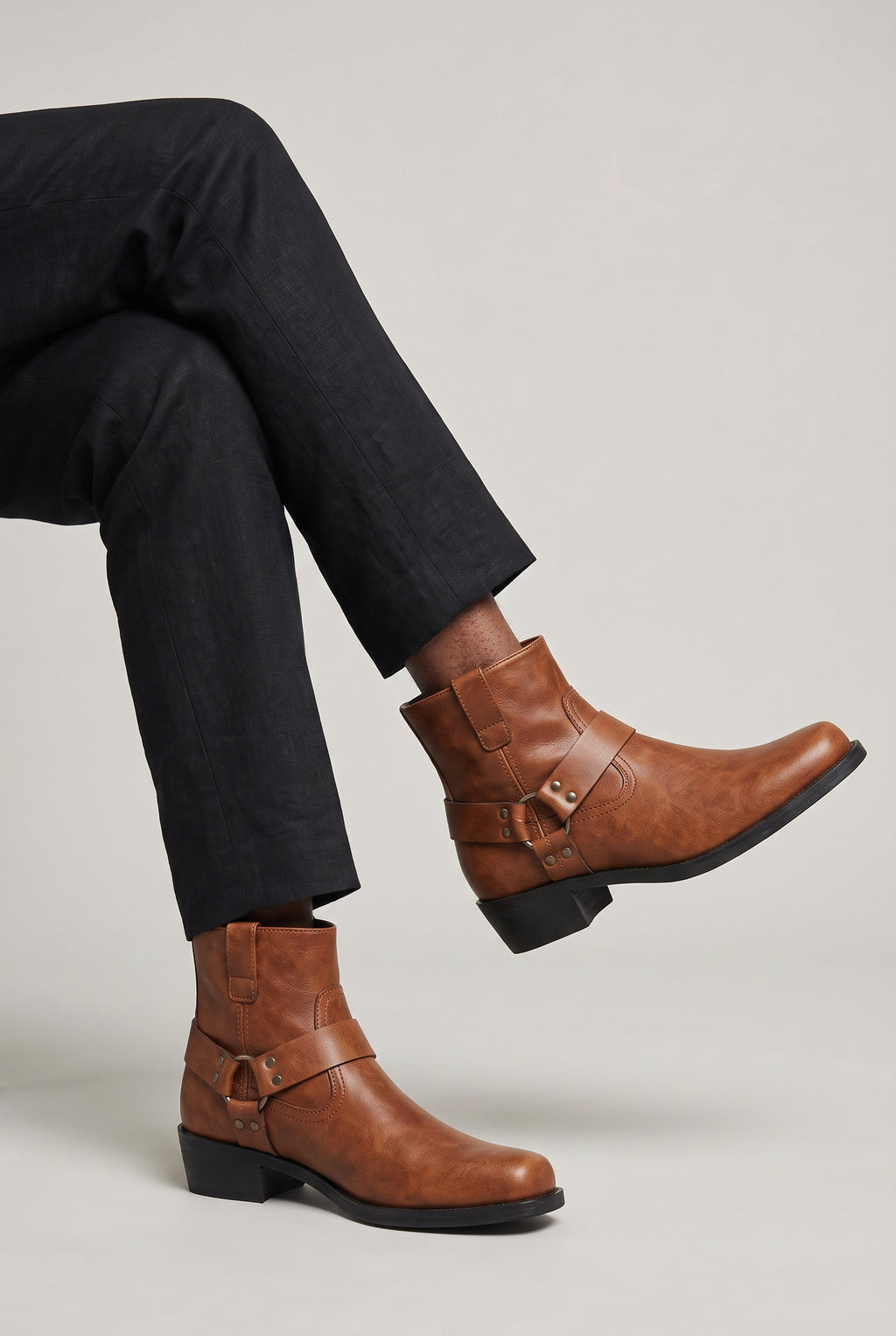 Men's Zip-Up Faux Leather Harness Ankle Boots