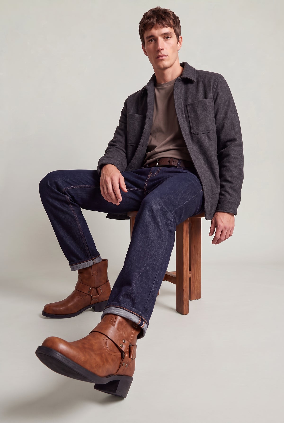 Men's Zip-Up Faux Leather Harness Ankle Boots