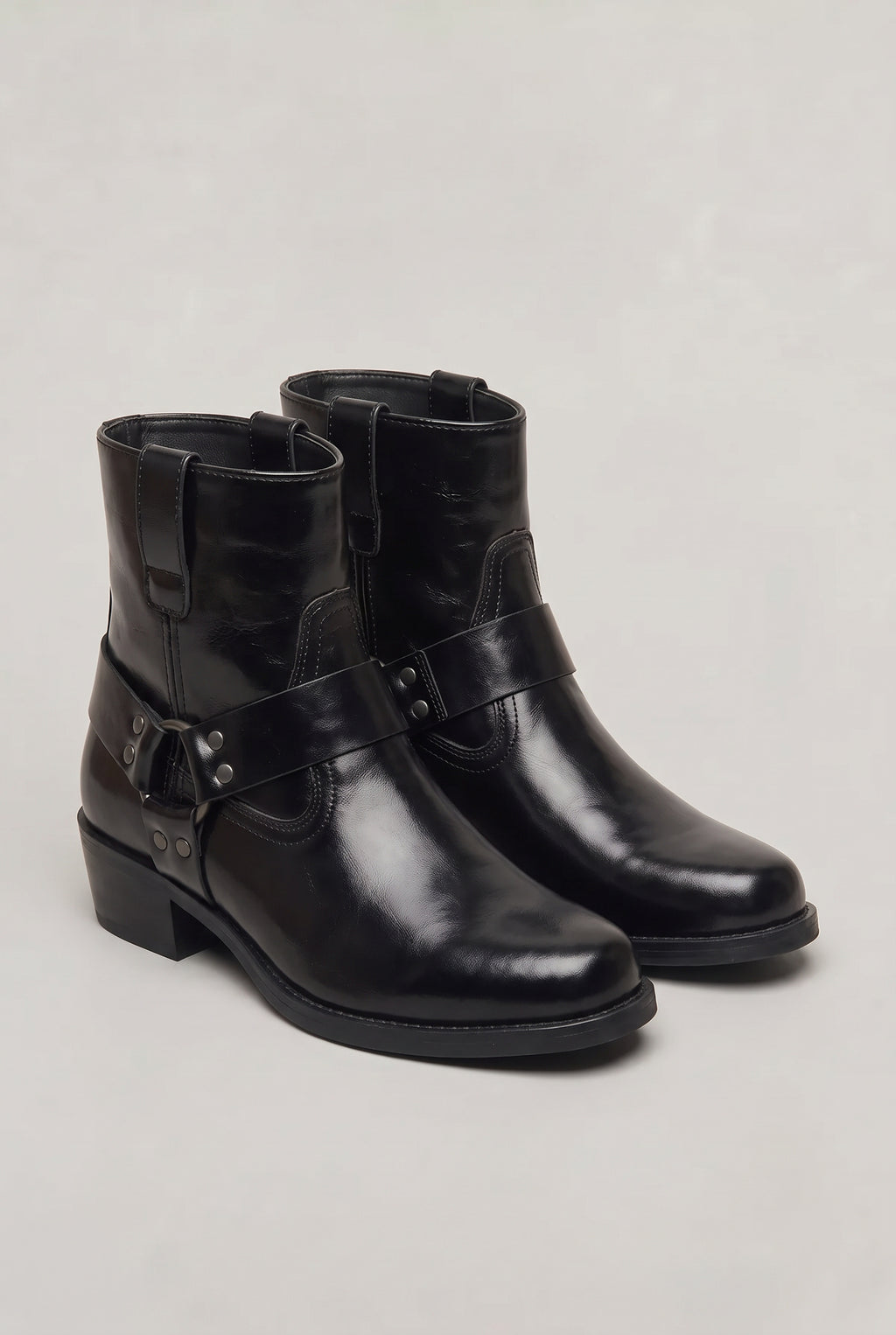 Men's Zip-Up Faux Leather Harness Ankle Boots