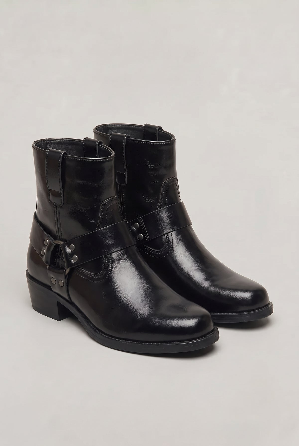Men's Zip-Up Faux Leather Harness Ankle Boots