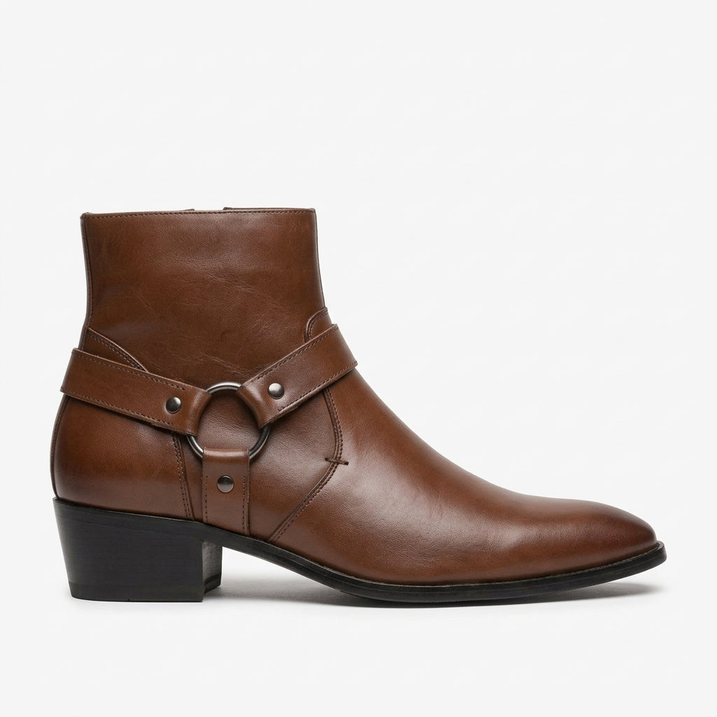 Men's Zip-Up Heeled Biker Boots